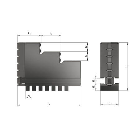 Кулачки к патрону токарному 100 3шт компл. прямые полка 6,5 ширина 15 J=8 L=43 мм, высота 38,5 Beltools