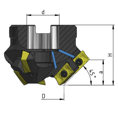 Фреза фасочная насадная 45 45гр. с механическим креплением 2гр пл-н APKT 1604.. Z=4 dпос=27мм СОЖ AC145-R045.21.04.A27.C NOX «Русский Инструмент» (РИ)
